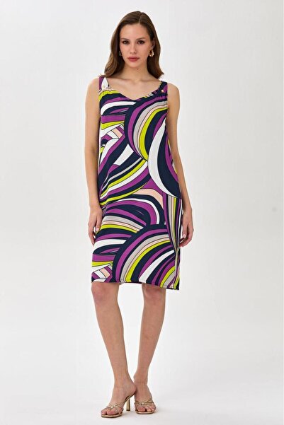 İKİLER Askılı Kolsuz Desenli Elbise 025-4048