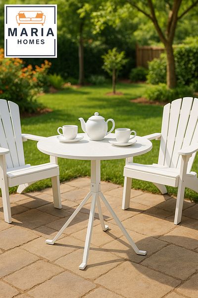 MARIA HOMES Modern White Round Metal Café Table with Tripod Base