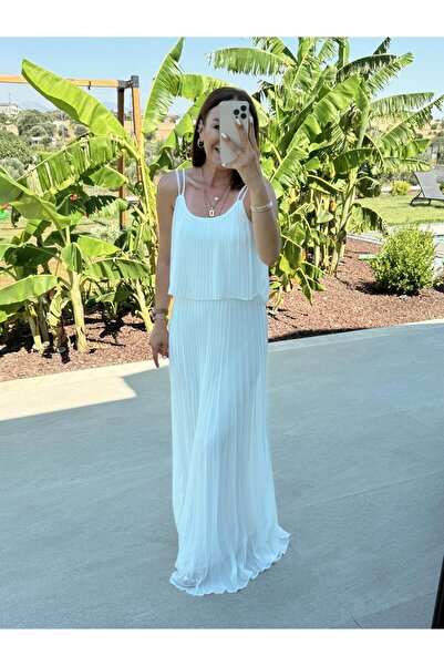 X-Young Piliseli Şifon Elbise BEYAZ