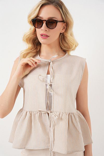 Bigdart Women's Tie Front Blouse 961 - Biscuit