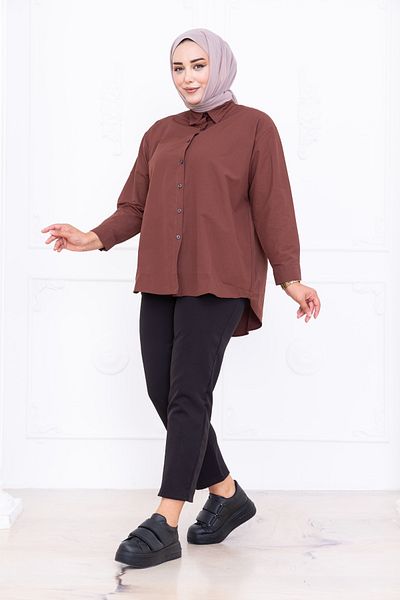 Patika Women's Plus Size Comfortable Shirt - Bitter Brown