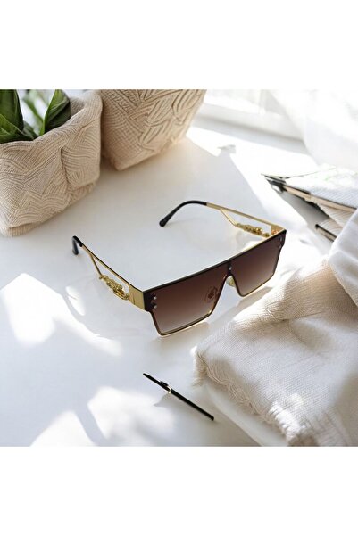 Mazzy Vintage Rectangle Gold Brown Women Sunglasses