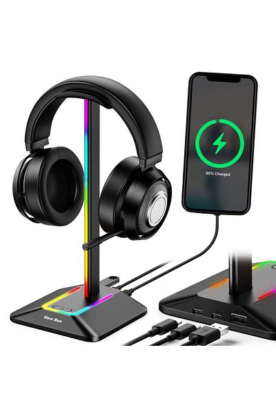 NewEvo Gaming Headset Stand, RGB Lighting, Anti-Slip, USB, Multiple Light Modes, Black