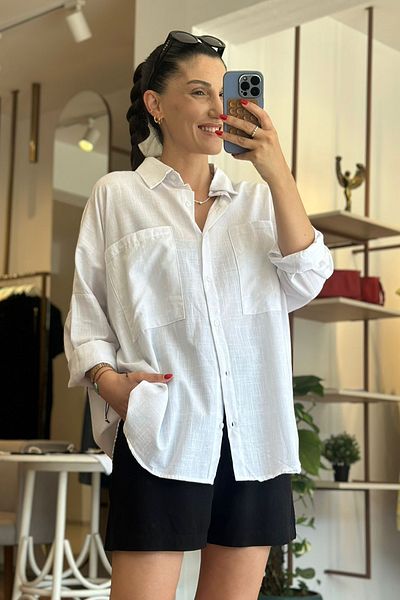 Unique Boutique White Standard Size Cotton Linen Shirt
