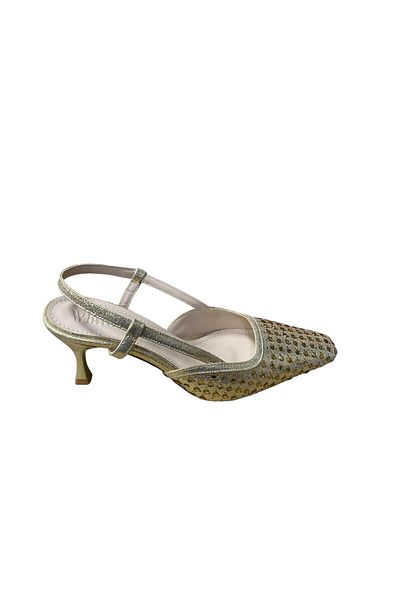 WHİTE LİNE Women's Stoned Open Back Closed Toe Thin Short Heeled Shoes