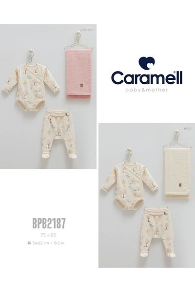 Caramell My Baby Kumsal Coton Body & Trousers & Muslin Blanket 3-Piece Basic Set 2187 Ecru