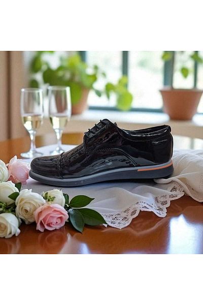 fikret bağcı Men's Patent Leather Lace-Up Face Laser Printed Henna Wedding Special Day Thermo Non-Slip Sole Shoes