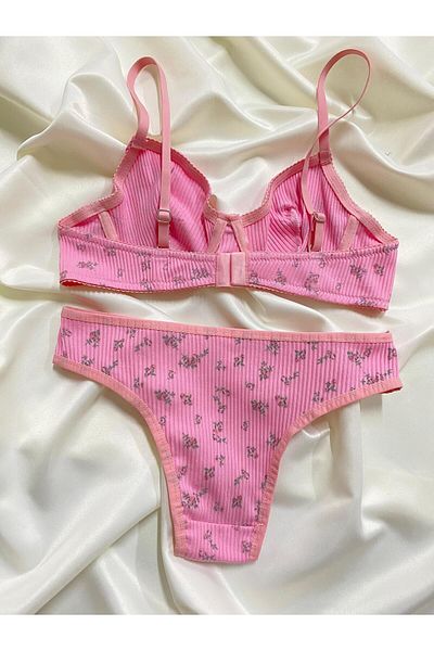 Fleur de Lingerie Set sutien din bumbac pieptănat cu model Miniş FLOWER (sutien Kilot)