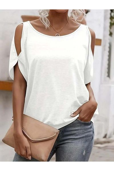 StilVibe Women's Short Sleeve Round Neck Loose Viscose Blouse