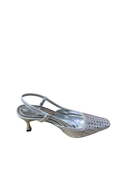WHİTE LİNE Women's Stoned Open Back Closed Toe Thin Short Heeled Shoes