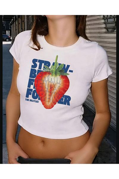 MAYDAY CULTURE White Baby Tee Top Waist Boy Crop T-Shirt Lycra Dtf Printed
