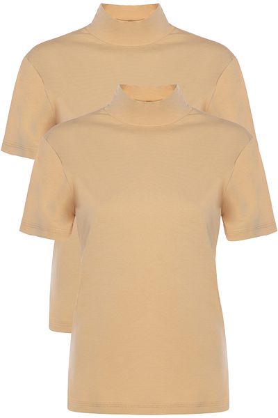 TOLIN Women's 2 Pack Short Sleeve Cotton Lycra Turtleneck 3257