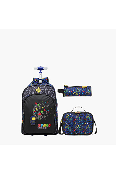 New Expressions مجموعة حقيبة ظهر بعجلات مطبوعة للألعاب، مكونة من 3 قطع - 45×31×20 سم