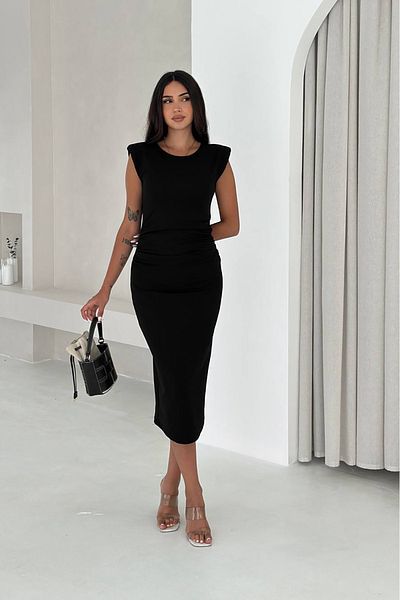 Neşeli Butik Women Draped Black Midi Dress Nbk4246