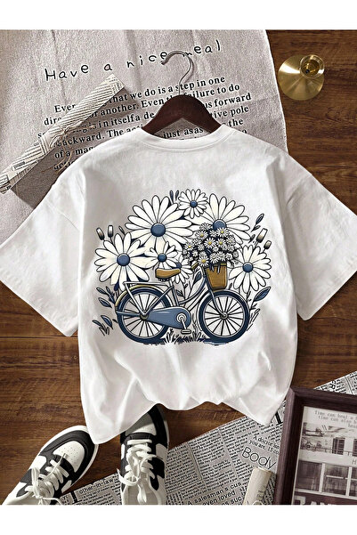 SVART WEAR Tricou cu model de flori și biciclete cu imprimeu tricou supradime...