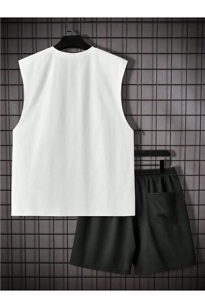 COHERENT Men's Colorful Project Custom Printed 0 Sleeve T-Shirt and Shorts Bottom Top Set 2-Piece Combination