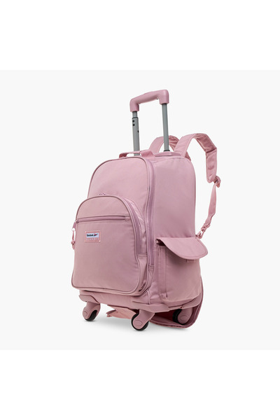 Reebok Textured Trolley Backpack with Retractable Handle and Zip Closure - 23x32x12 cms