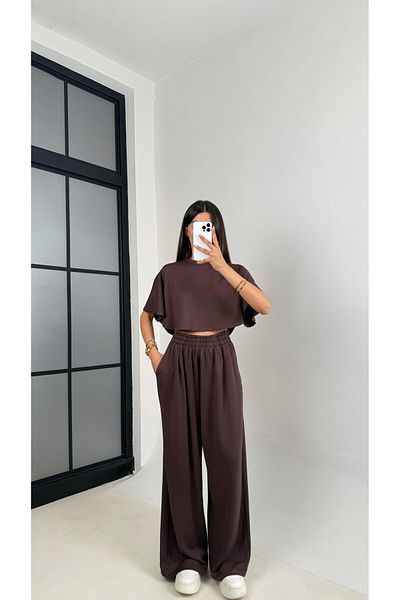 manana fashion Modal Fabric Crop Tshirt Palazzo Pants Tracksuit Set