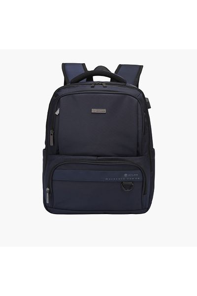 Atlas Logo Detail Backpack with Adjustable Straps and Zip Closure - 28x10x43 cms