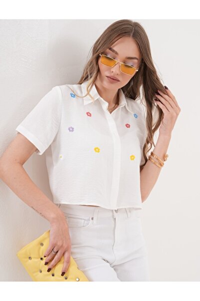 Flexi قميص قصير مطرز بالزهور