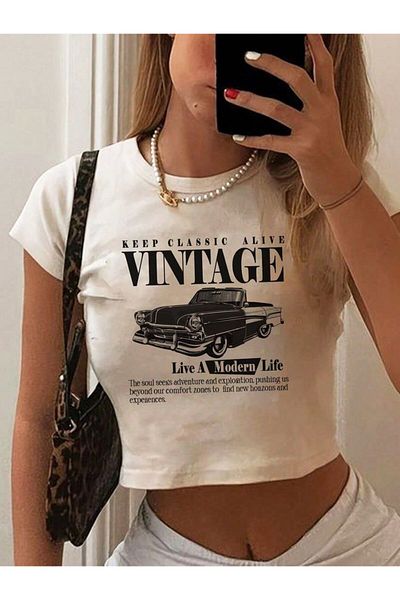 MAYDAY CULTURE White Baby Tee Top Waist Boy Crop T-Shirt Lycra Dtf Printed
