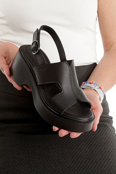 Modabuymus Papela Black Genuine Leather Sandals Wedge Heeled Women's Shoes