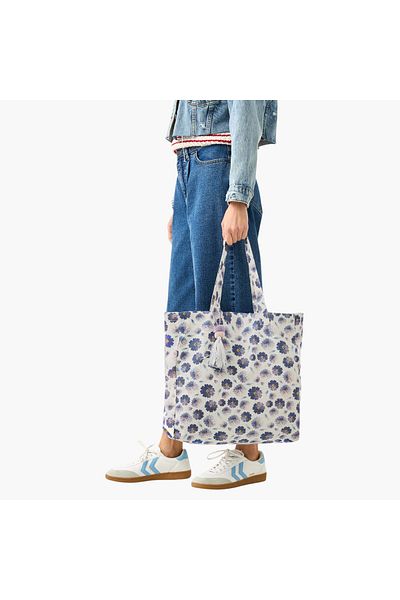 Lifestyle Floral Print Shopper Bag with Double Handles and Tassel Detail