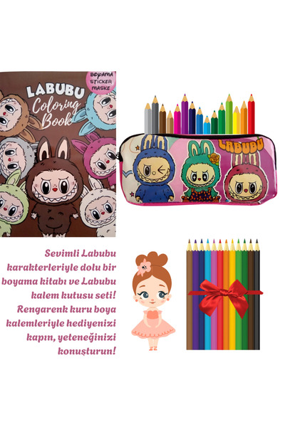 booddie Labubu Boyama Kitabı Stickerlı,Labubu Kalemlik,Kalem Kutusu Kalem Çan...