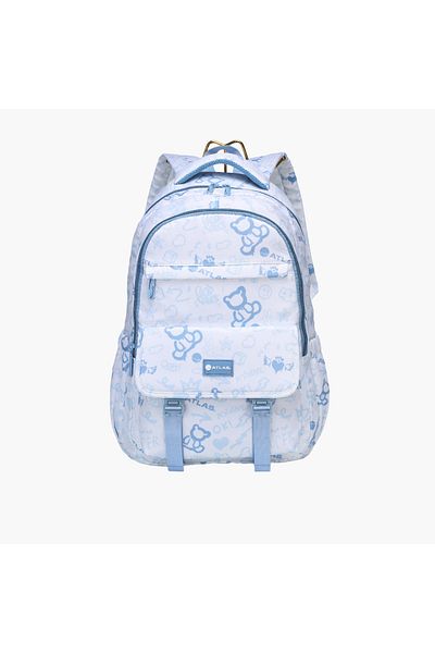 Atlas All-Over Bear Print Backpack with Adjustable Straps - 28x10x45 cms