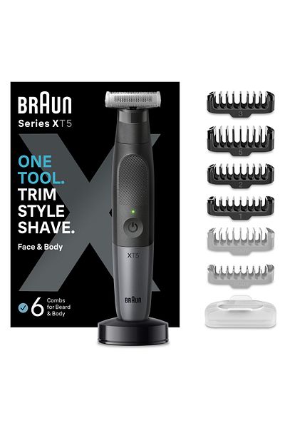 Braun Aparat de ras și tuns barba hibrid Braun Series X XT5300 Wet&Dry, lamă 4D, 6 piepteni, 1 capac de protecție