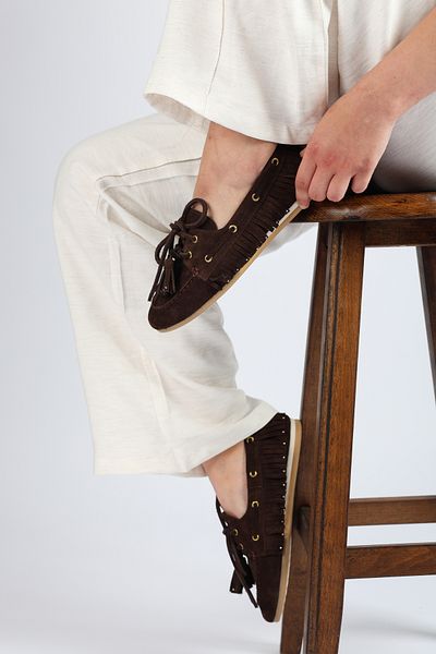 SOFT Women's Genuine Leather Boat Shoes Dark Brown Suede Thermo Sole