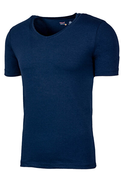 BSM Ανδρικό κοντομάνικο μπλουζάκι με λαιμόκοψη V ελαστικό ύφασμα 55023