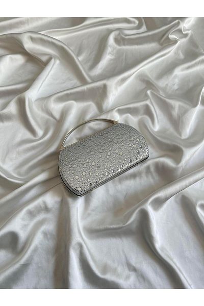 Mia Collection Βραδινό Φόρεμα Flore Μοντέλο Τσάντα Αρραβώνα Ασημί