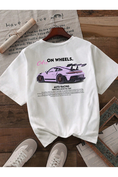 SVART WEAR تي شيرت مطبوع عليه سيارة سباق السيارات مقاس كبير