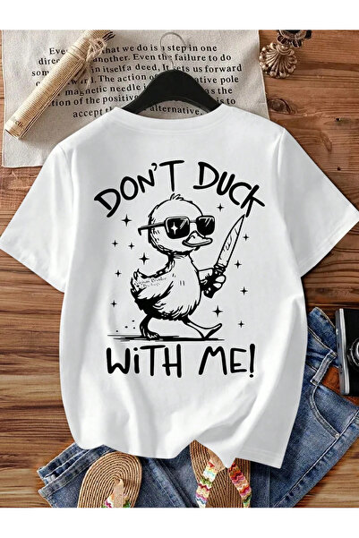 SVART WEAR Дамска тениска с принт на забавна патица OVERSIZE тениска бяла