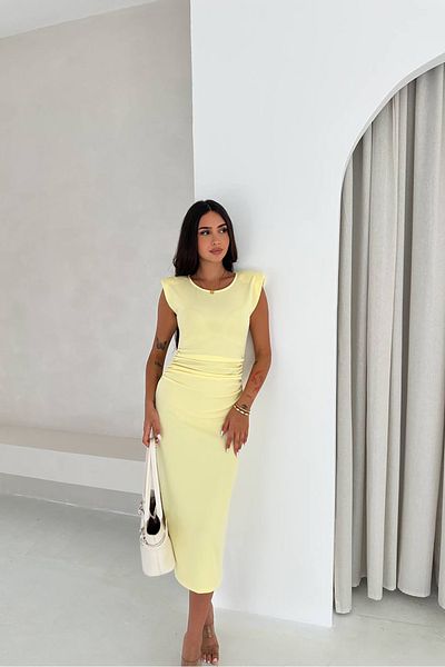 Neşeli Butik Women Draped Yellow Midi Dress Nbk4246
