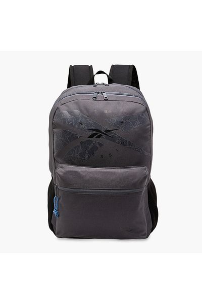 Reebok Stam Logo Print Backpack with Adjustable Straps and Zip Closure - 20x23x14 cms