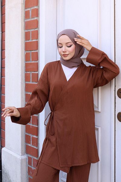 MİSSKAYLE Kimono Set with Tie Detail Brown