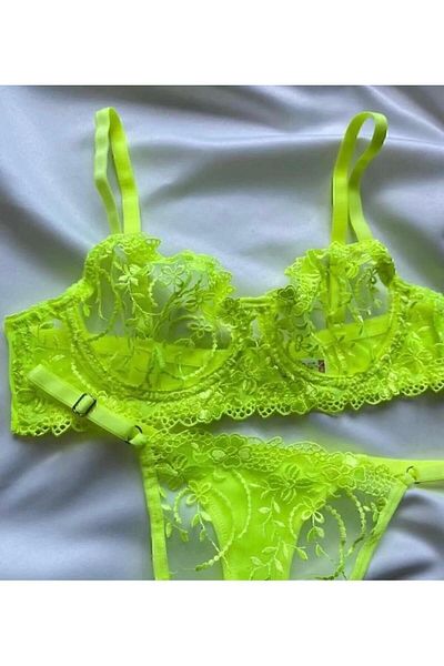 HappyZEY Set de lenjerie intimă din tul cu sârmă verde galben neon