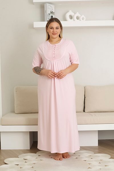 EM&FA TEKSTİL Large Size Nightgown with Lace Detail