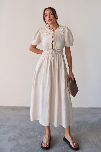 Olcay Rochie de muselină cu șireturi BEJ 9362-E