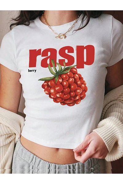MAYDAY CULTURE White Baby Tee Top Waist Boy Crop T-Shirt Lycra Dtf Printed