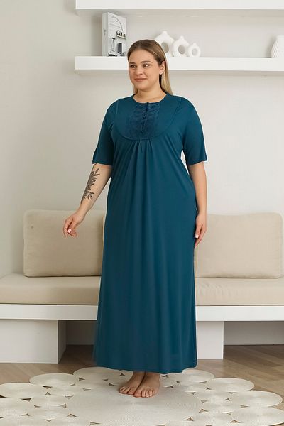 EM&FA TEKSTİL Large Size Nightgown with Lace Detail