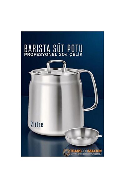 Ladesmedya Modacar Barista Milk Pot - Filtered Multi-Purpose Pot - Oil Filter Professional 304 Stainless Steel