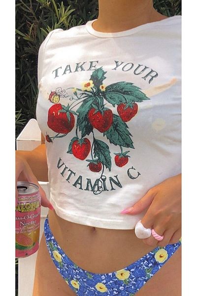 MAYDAY CULTURE White Baby Tee Top Waist Boy Crop T-Shirt Lycra Dtf Printed