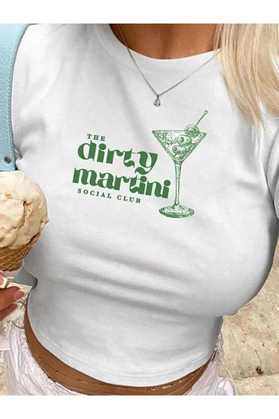 MAYDAY CULTURE White Baby Tee Top Waist Boy Crop T-Shirt Lycra Dtf Printed