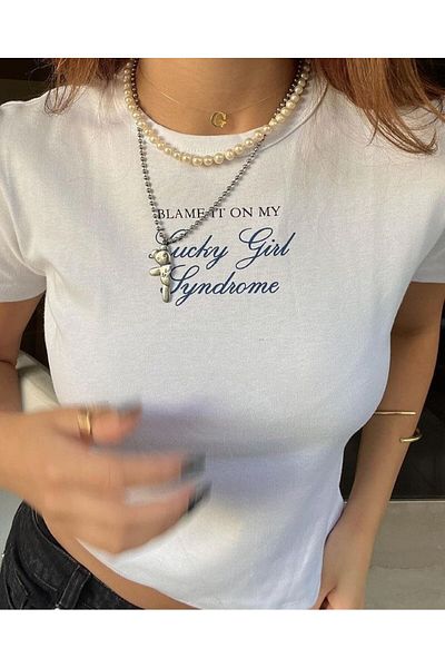 MAYDAY CULTURE White Baby Tee Top Waist Boy Crop T-Shirt Lycra Dtf Printed