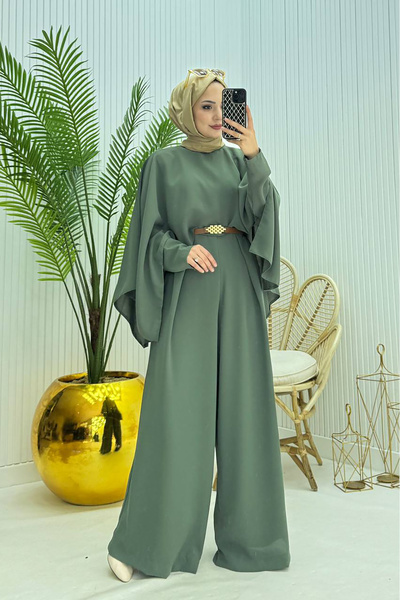 Neşeli Butik عباءة نسائية بحزام مفصل بذلة حجاب NMS061