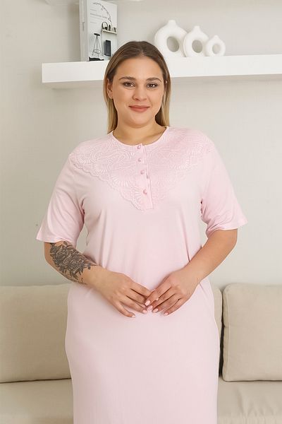 EM&FA TEKSTİL Large Size Nightgown with Lace Detail