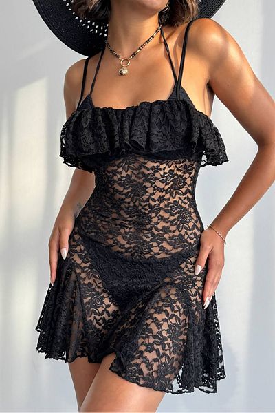 Neşeli Butik Women Black Strap Lace Pareo Nbdf074